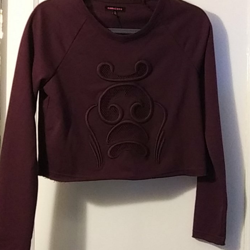 Nameless Burgandy Raw Hem crop top small